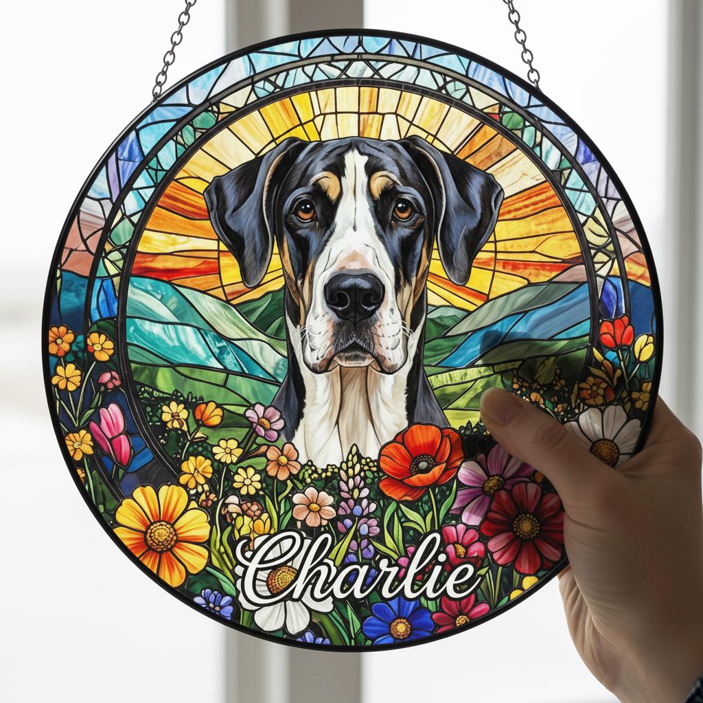 Personalized Great Dane  Dog Portrait Stained Glass Suncatcher, Custom Pet Memorial Stained Glass Photo Suncatcher,Dog Loss Keepsake - image 3