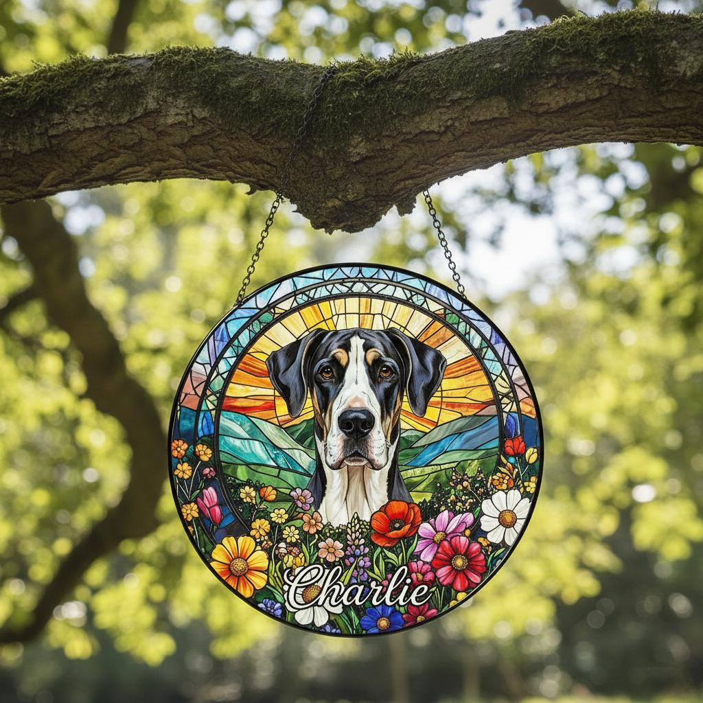 Personalized Great Dane  Dog Portrait Stained Glass Suncatcher, Custom Pet Memorial Stained Glass Photo Suncatcher,Dog Loss Keepsake - image 4