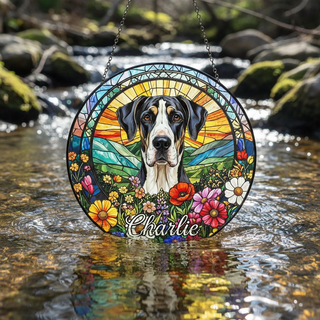 Personalized Great Dane  Dog Portrait Stained Glass Suncatcher, Custom Pet Memorial Stained Glass Photo Suncatcher,Dog Loss Keepsake - image 2
