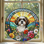 Personalized Shih Tzu  Dog Portrait Stained Glass Suncatcher, Custom Pet Memorial Stained Glass Photo Suncatcher,Dog Loss Keepsake - image 3