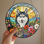 Personalized Siberian Husky    Dog Portrait Stained Glass Suncatcher, Custom Pet Memorial Stained Glass Photo Suncatcher,Dog Loss Keepsake - image 3