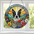 Personalized Boston Terrier Dog Portrait Stained Glass Suncatcher, Custom Pet Memorial Stained Glass Photo Suncatcher,Dog Loss Keepsake - image 2