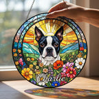 Personalized Boston Terrier Dog Portrait Stained Glass Suncatcher, Custom Pet Memorial Stained Glass Photo Suncatcher,Dog Loss Keepsake - image 3