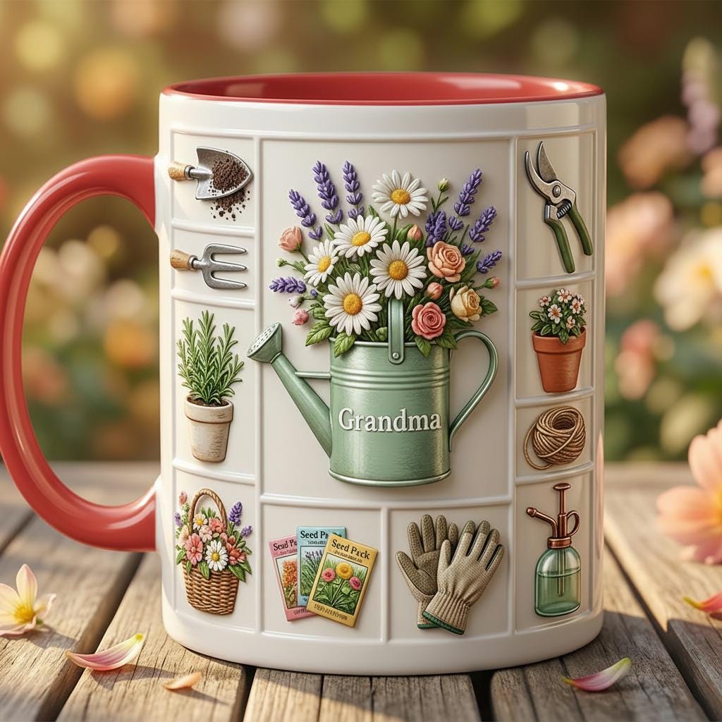 Personalized Gardening Faux 3D Accent Mug, Gardening Gift for Mom Grandma