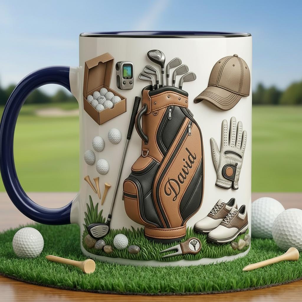 Personalized Golf Faux 3D Accent Mug, Golf Accent Mug, Golf Lover Coffee Cup, Father's Day Gift For Dad Grandpa
