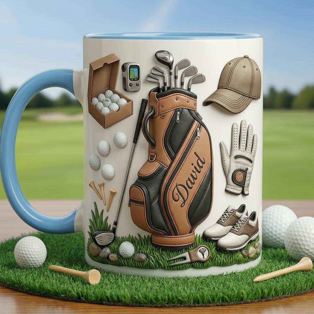 Personalized Golf Faux 3D Accent Mug, Golf Accent Mug, Golf Lover Coffee Cup, Father's Day Gift For Dad Grandpa - image 2