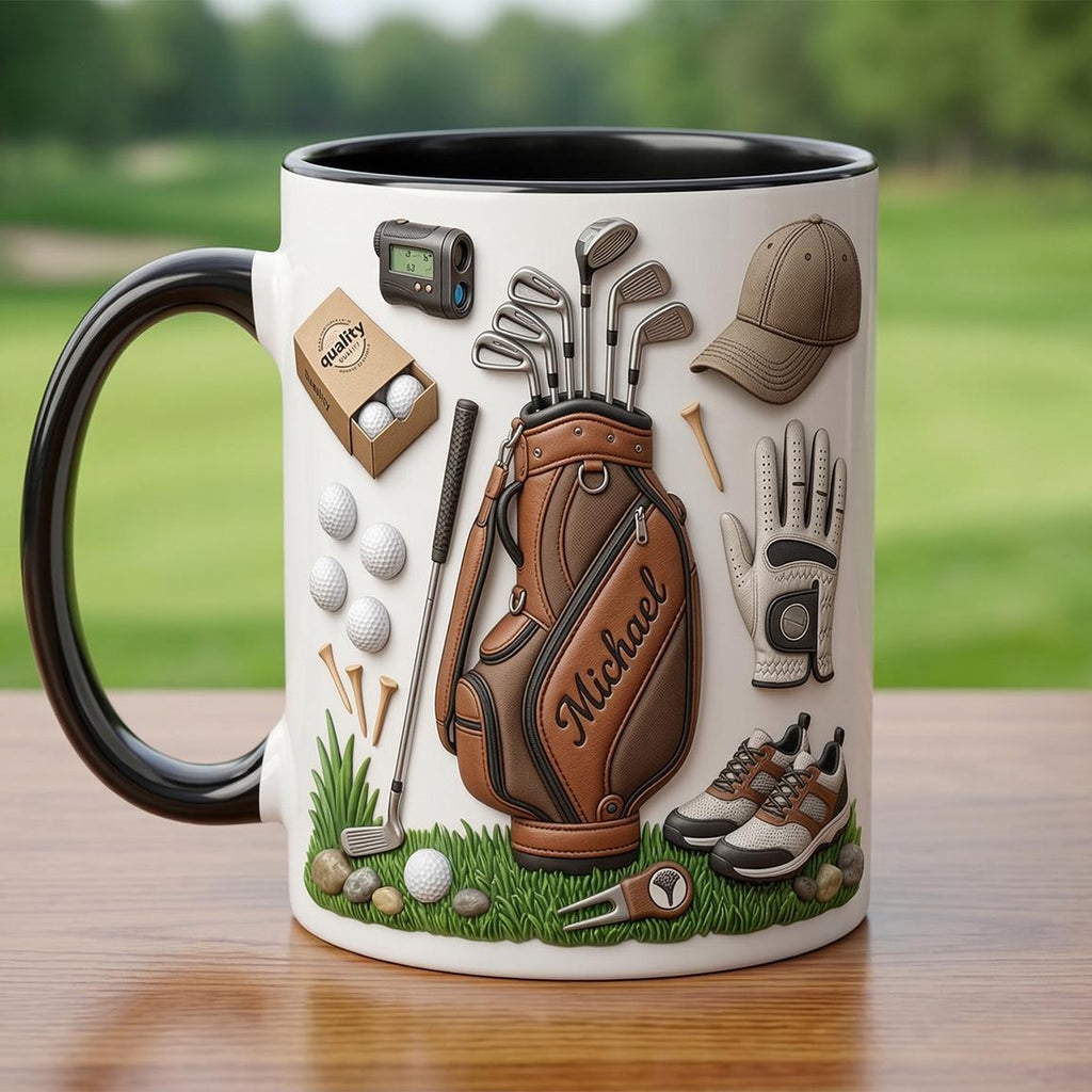 Custom Name Golf Faux 3D Accent Mug, Golf Accent Mug, Golf Lover Coffee Cup, Father's Day Gift For Dad Grandpa