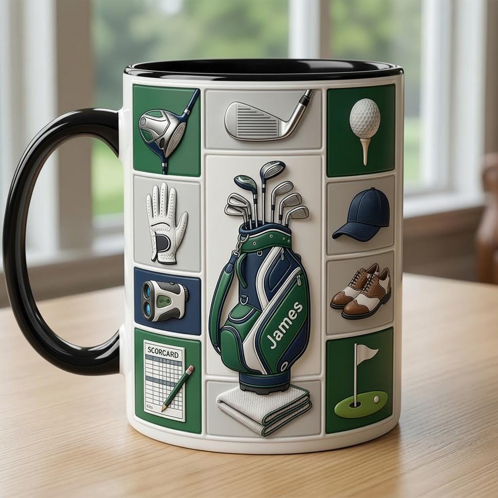 Personalized Golf Lover Accent Mug, Golf Lover Mug, Gift for Him, Faux 3D Effect - image 3