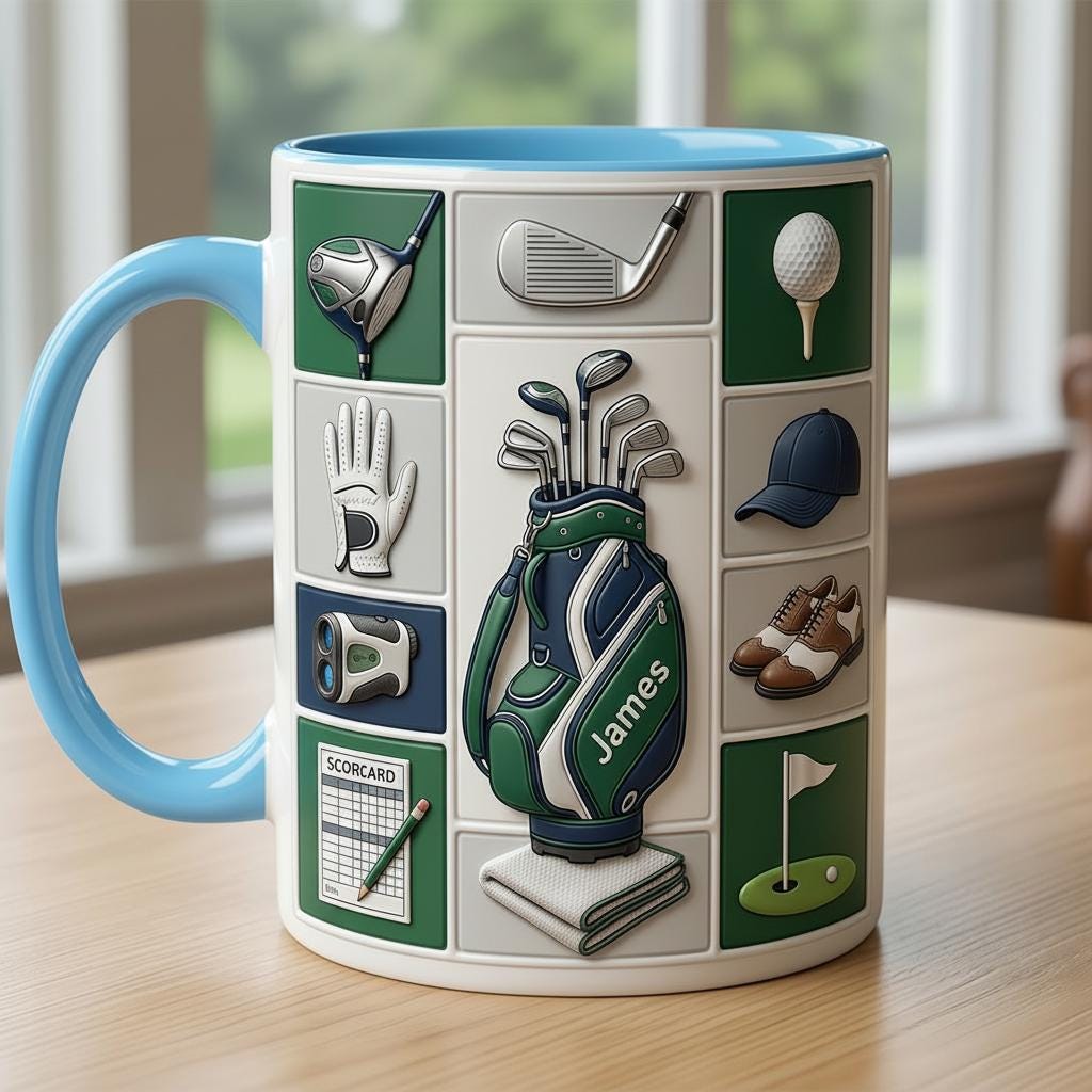 Personalized Golf Lover Accent Mug, Golf Lover Mug, Gift for Him, Faux 3D Effect - image 2