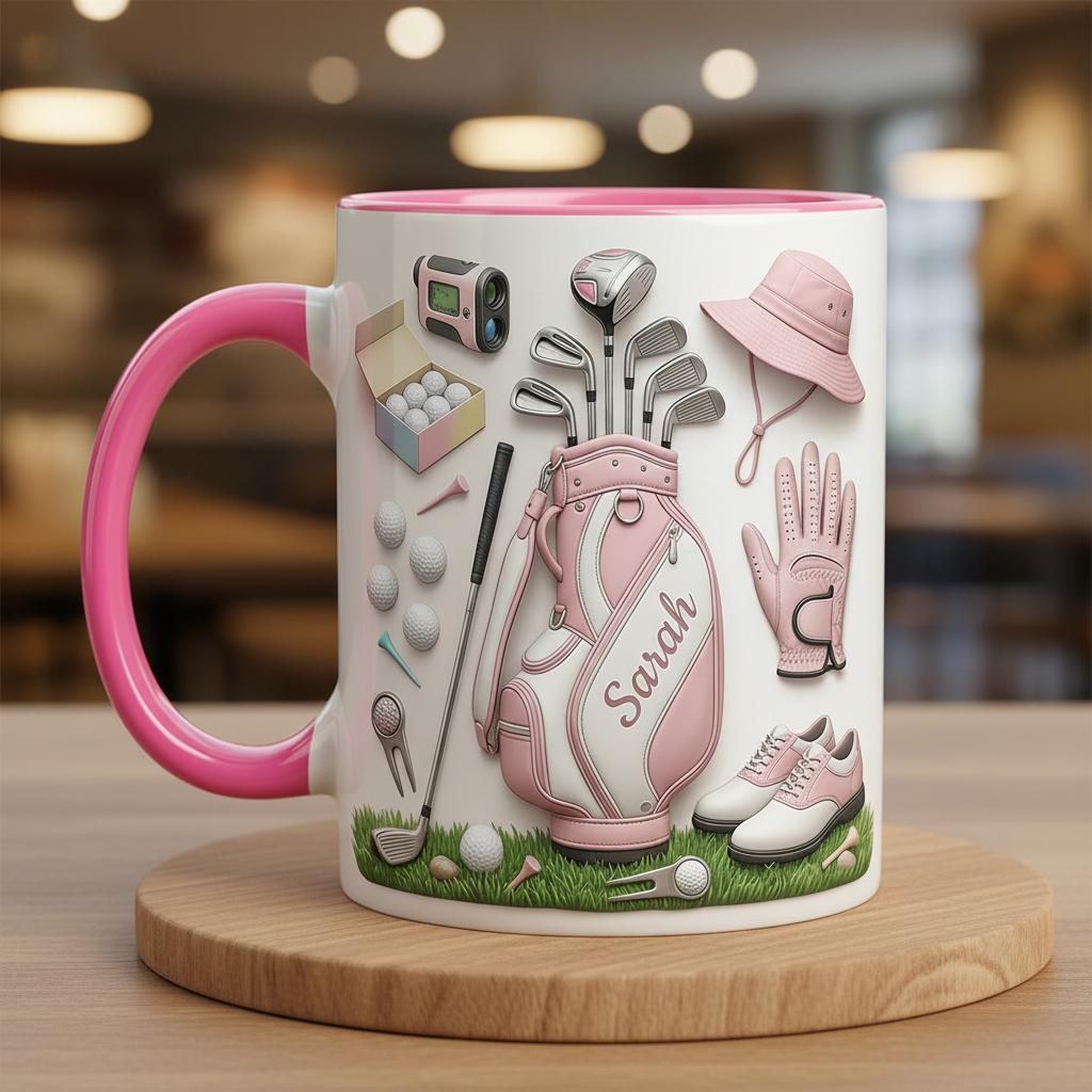 Custom Name Golf Faux 3D Accent Mug, Golf Lover Mug, Gift for Her
