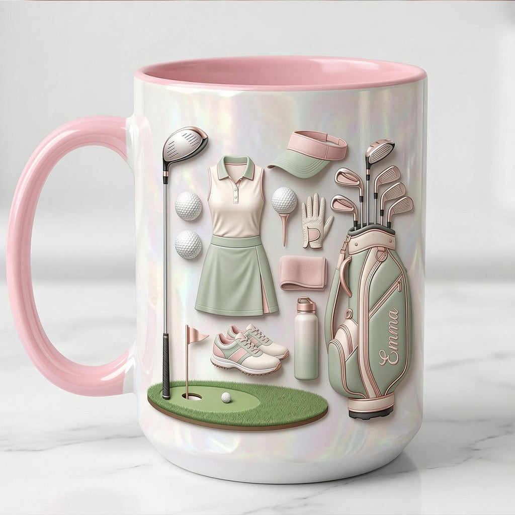 Personalized Golf Faux 3D Accent Mug, Girl Golf Lover Mug, Gift for Her
