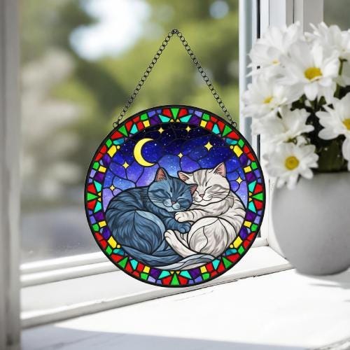 Custom Cat Stained Glass Suncatcher, British Shorthair Cat Couples Window Hanging Glass Ornament,  Gift for Couple, Wife, Husband - image 4