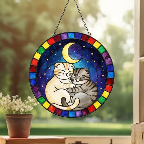Custom Cat Stained Glass Suncatcher, Scottish Fold Cat Couples Window Hanging Glass Ornament,  Gift for Couple, Wife, Husband - image 3