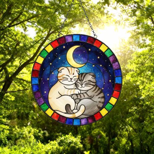 Custom Cat Stained Glass Suncatcher, Scottish Fold Cat Couples Window Hanging Glass Ornament,  Gift for Couple, Wife, Husband - image 5