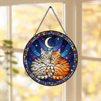 Custom Cat Stained Glass Suncatcher, American Shorthair Cat Couples Window Hanging Glass Ornament,  Gift for Couple, Wife, Husband