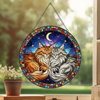 Custom Cat Stained Glass Suncatcher, Norwegian Forest Cat Couples Window Hanging Glass Ornament,  Gift for Couple, Wife, Husband - image 3