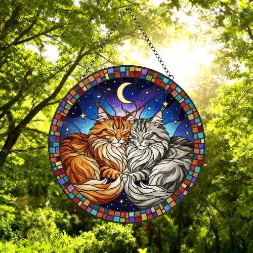 Custom Cat Stained Glass Suncatcher, Norwegian Forest Cat Couples Window Hanging Glass Ornament,  Gift for Couple, Wife, Husband - image 5
