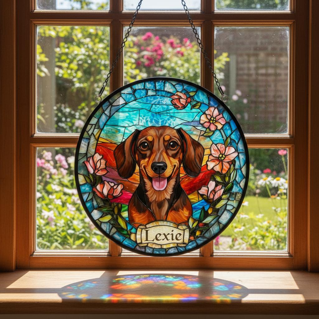 Custom Dachshund Dog  Portrait Stained Glass Suncatcher, Stained Glass Dog Memorial, Custom Dog Portrait from Photo, Sympathy Gifts - image 4