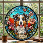 Custom Australian Shepherd Dog  Portrait Stained Glass Suncatcher, Stained Glass Dog Memorial,Custom Dog Portrait from Photo, Sympathy Gifts