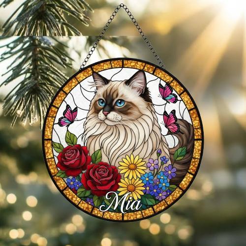Custom Ragdoll Cat Portrait Stained Glass Suncatcher, Pet Memorial Stained Glass Suncatcher, Cat Memorial Gift, Cat Loss, Pet Loss Gift - image 2