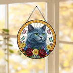 Custom British Shorthair Cat Portrait Stained Glass Suncatcher, Pet Memorial Stained Glass Suncatcher, Cat Memorial Gift, Cat Loss