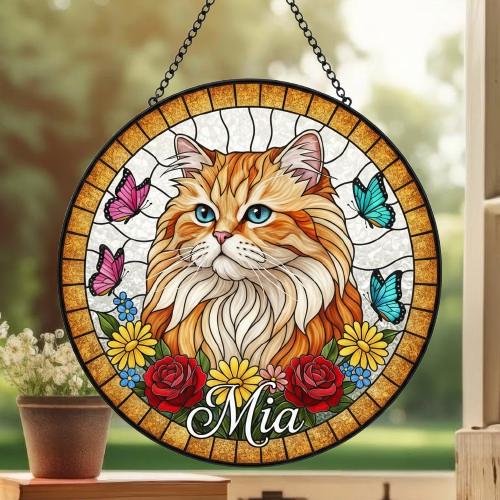 Custom Persian  Cat Portrait Stained Glass Suncatcher, Pet Memorial Stained Glass Suncatcher, Cat Memorial Gift, Cat Loss, Pet Loss Gift - image 3