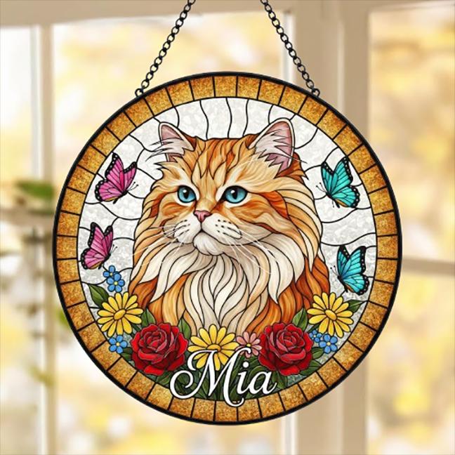 Custom Persian  Cat Portrait Stained Glass Suncatcher, Pet Memorial Stained Glass Suncatcher, Cat Memorial Gift, Cat Loss, Pet Loss Gift