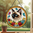 Custom Siamese  Cat Portrait Stained Glass Suncatcher, Pet Memorial Stained Glass Suncatcher, Cat Memorial Gift, Cat Loss, Pet Loss Gift - image 3