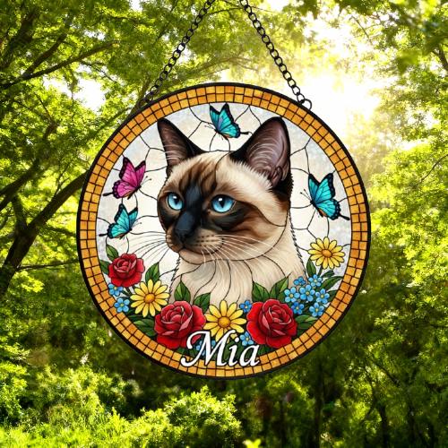 Custom Siamese  Cat Portrait Stained Glass Suncatcher, Pet Memorial Stained Glass Suncatcher, Cat Memorial Gift, Cat Loss, Pet Loss Gift - image 5