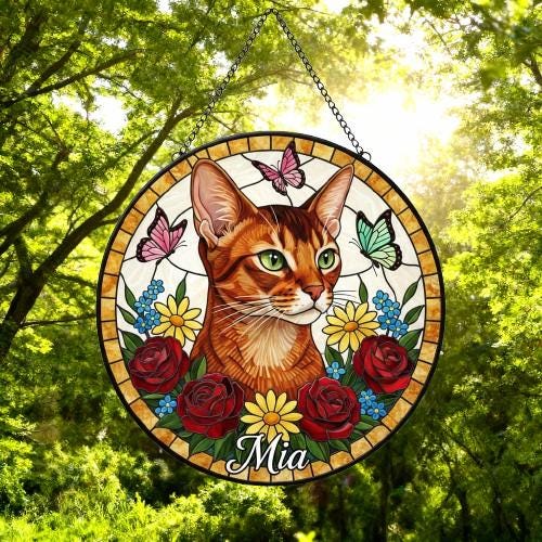 Custom Abyssinian  Cat Portrait Stained Glass Suncatcher, Pet Memorial Stained Glass Suncatcher, Cat Memorial Gift, Cat Loss, Pet Gift - image 4