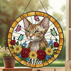 Custom Devon Rex Cat Portrait Stained Glass Suncatcher, Pet Memorial Stained Glass Suncatcher, Cat Memorial Gift, Cat Loss, Pet Loss Gift - image 3