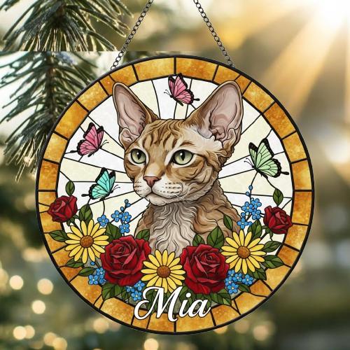Custom Devon Rex Cat Portrait Stained Glass Suncatcher, Pet Memorial Stained Glass Suncatcher, Cat Memorial Gift, Cat Loss, Pet Loss Gift - image 2