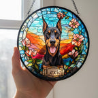 Custom Doberman Pinscher dog  Portrait Stained Glass Suncatcher, Stained Glass Dog Memorial, Custom Dog Portrait from Photo, Sympathy Gifts - image 2