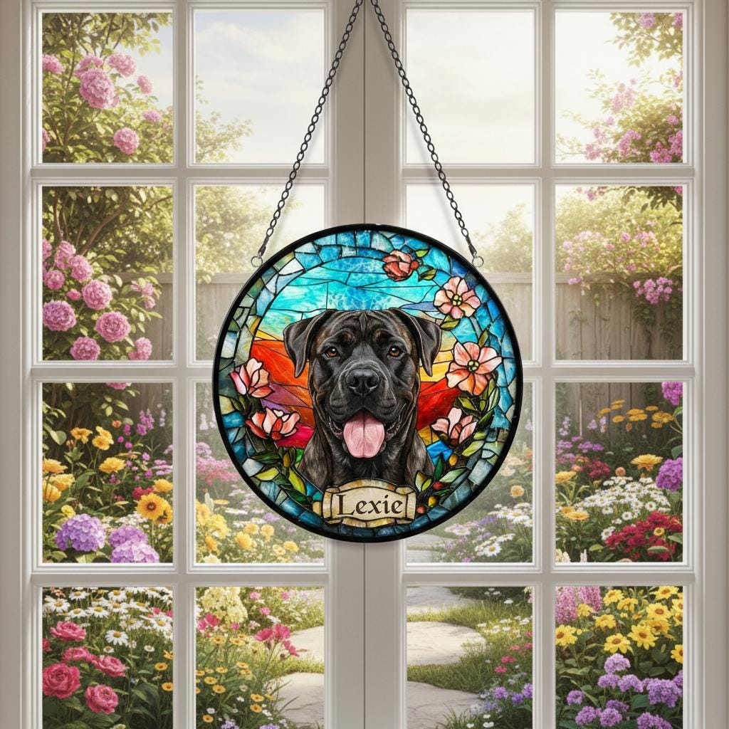 Custom Cane Corso  dog  Portrait Stained Glass Suncatcher, Stained Glass Dog Memorial, Custom Dog Portrait from Photo, Sympathy Gifts - image 4