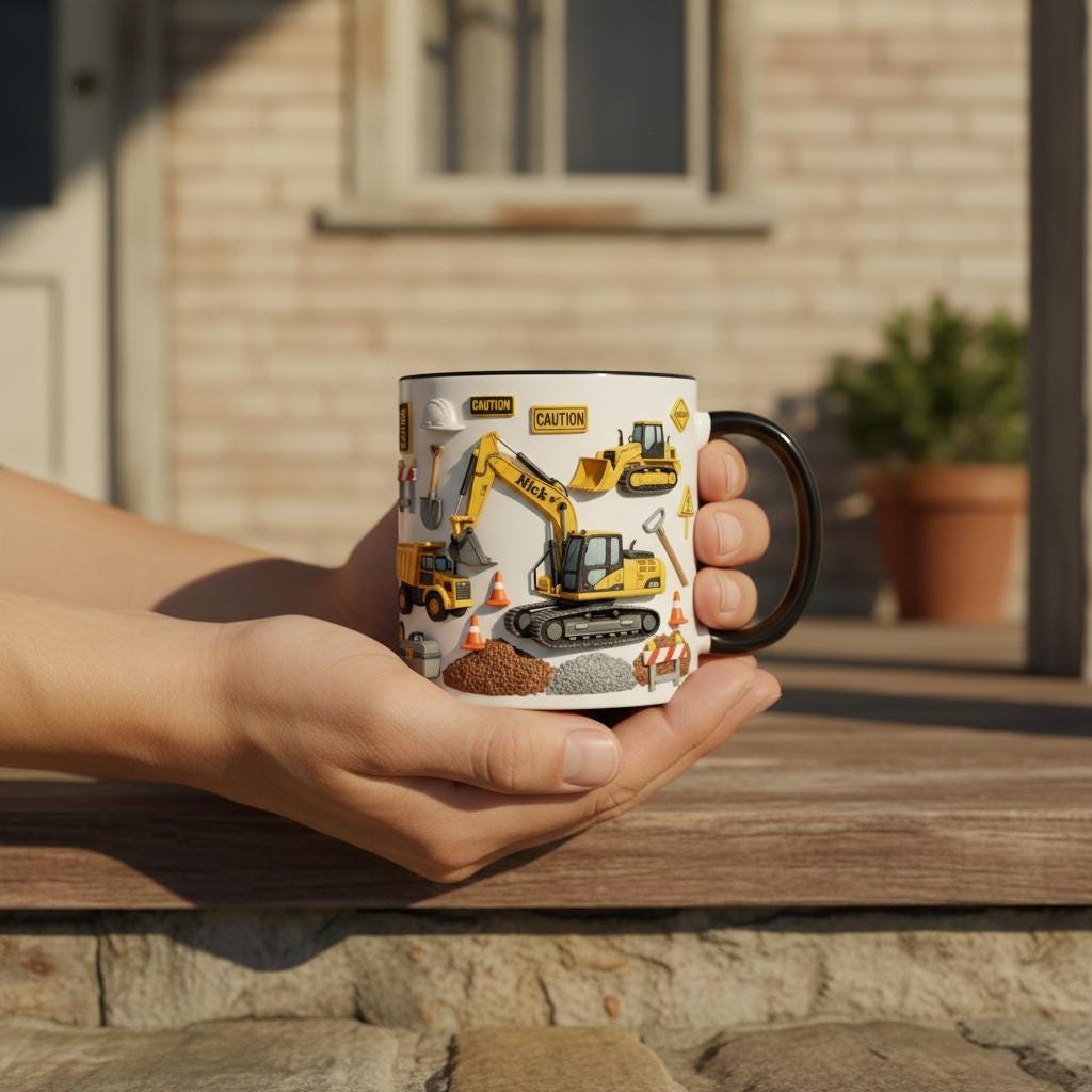 Personalized Excavator Coffee Cup, Custom Name Construction Worker Accent Mug, Gift for Dad Grandpa - image 3