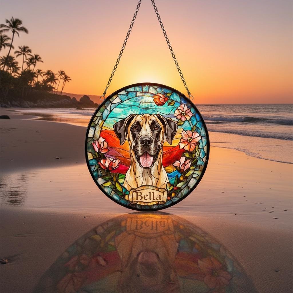 Custom Great Dane  dog Portrait Stained Glass Suncatcher, Stained Glass Dog Memorial, Custom Dog Portrait from Photo, Sympathy Gifts - image 4
