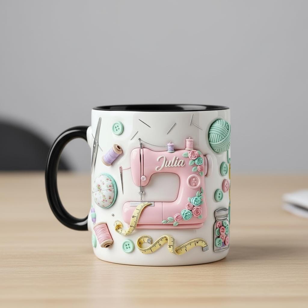 Personalized Sewing Coffee Cup, Custom 3D-Effect Craft Tools Accent Mug, Gift for Women - image 4