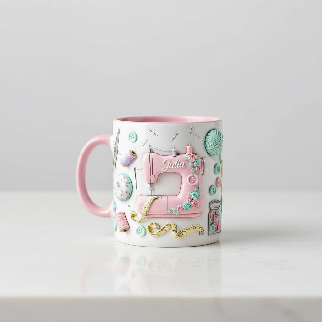 Personalized Sewing Coffee Cup, Custom 3D-Effect Craft Tools Accent Mug, Gift for Women - image 3