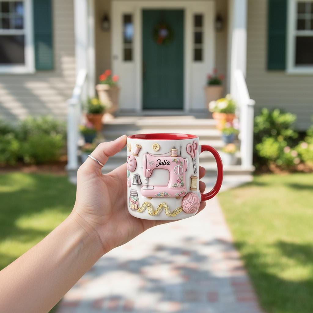 Personalized Sewing Coffee Cup, Custom 3D-Effect Craft Tools Accent Mug, Gift for Women - image 4