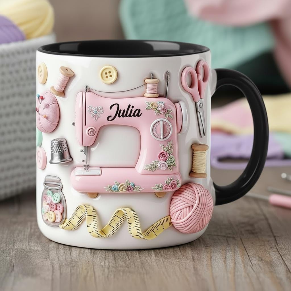 Personalized Sewing Coffee Cup, Custom 3D-Effect Craft Tools Accent Mug, Gift for Women - image 2