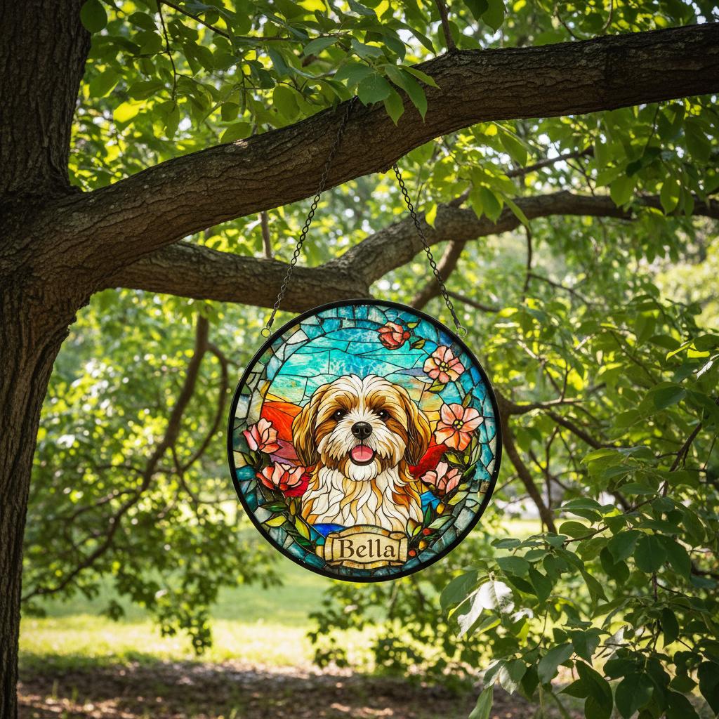 Custom Shih Tzu  dog Portrait Stained Glass Suncatcher, Stained Glass Dog Memorial, Custom Dog Portrait from Photo, Sympathy Gifts - image 4