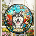 Custom Siberian Husky  dog Portrait Stained Glass Suncatcher, Stained Glass Dog Memorial, Custom Dog Portrait from Photo, Sympathy Gifts - image 2