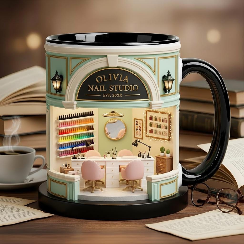 Personalized Nail Artist Coffee Cup, Custom Nail Salon Accent Mug, Manicure Mugs