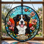 Custom Bernese Mountain Dog Portrait Stained Glass Suncatcher, Stained Glass Dog Memorial, Custom Dog Portrait from Photo, Sympathy Gifts