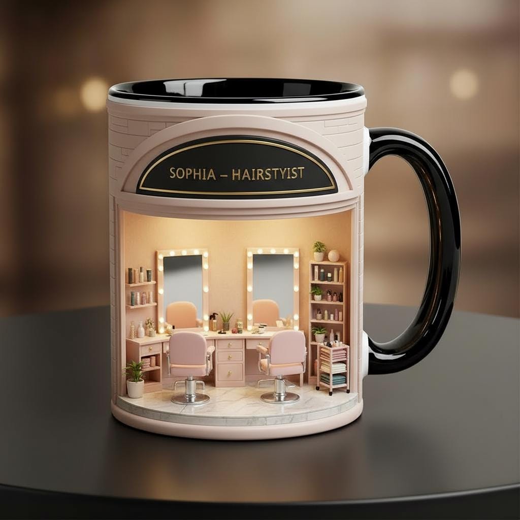 Personalized Hairstylist Coffee Cup, Custom 3d Effect Hair Salon Accent Mug, Hair Dresser Gift