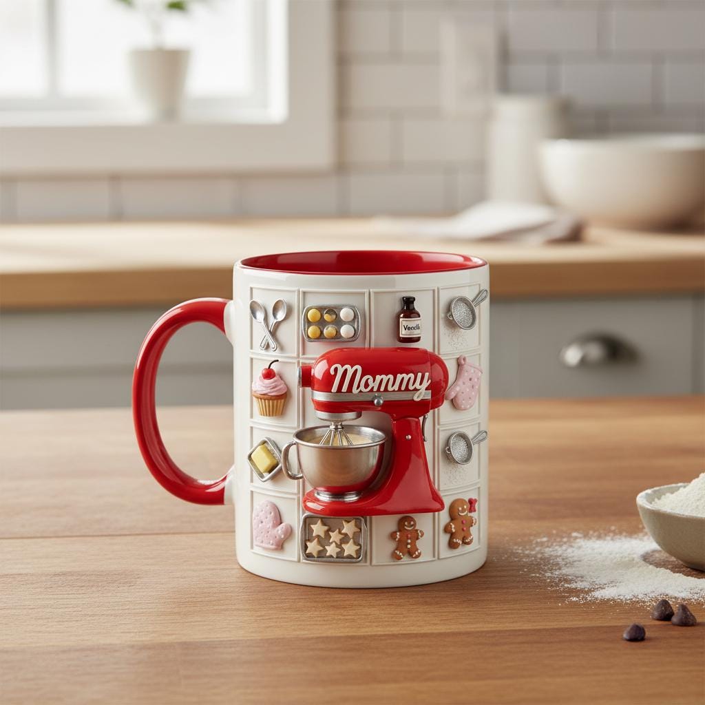 Personalized Baking Lover Mug, Baker Mug with Name, Baking Tools 2D Flat Coffee Cup, Mother's Day Gift - image 2