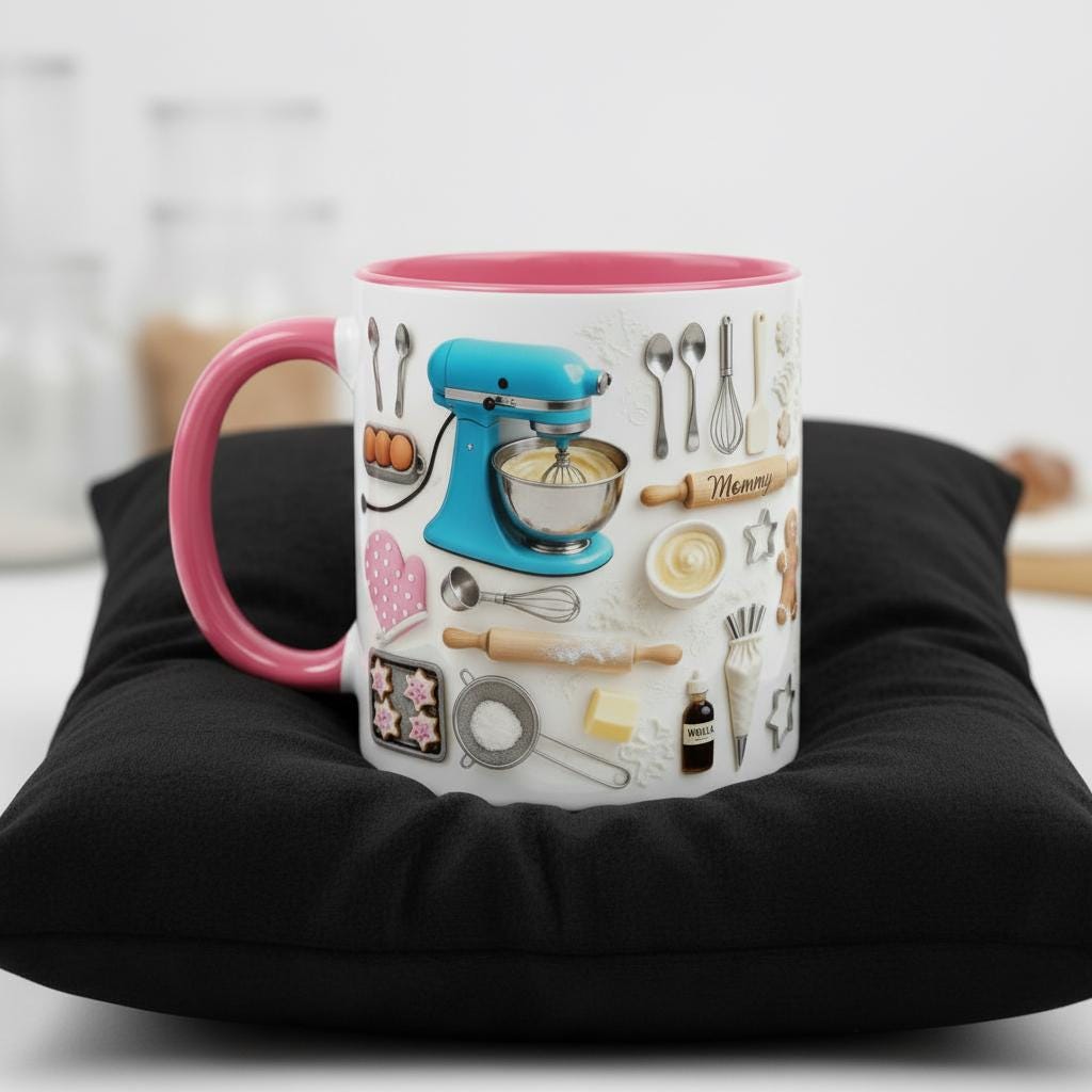 Personalized Baking Lover Mug, Baker Mug with Name, Baking Tools 2D Flat Coffee Cup, Mother's Day Gift - image 3