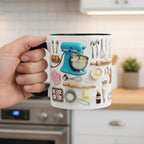 Personalized Baking Lover Mug, Baker Mug with Name, Baking Tools 2D Flat Coffee Cup, Mother's Day Gift