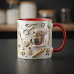 Personalized Baking Lover Mug, Baker Mug with Name, Baking Tools 2D Flat Coffee Cup, Mother's Day Gift