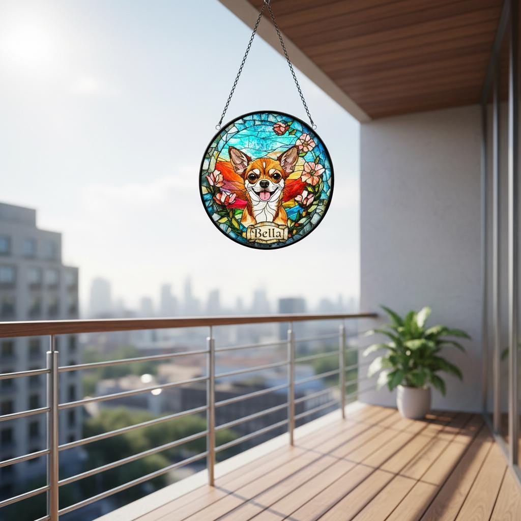 Custom Chihuahua  Dog Portrait Stained Glass Suncatcher, Stained Glass Dog Memorial, Custom Dog Portrait from Photo, Sympathy Gifts - image 4